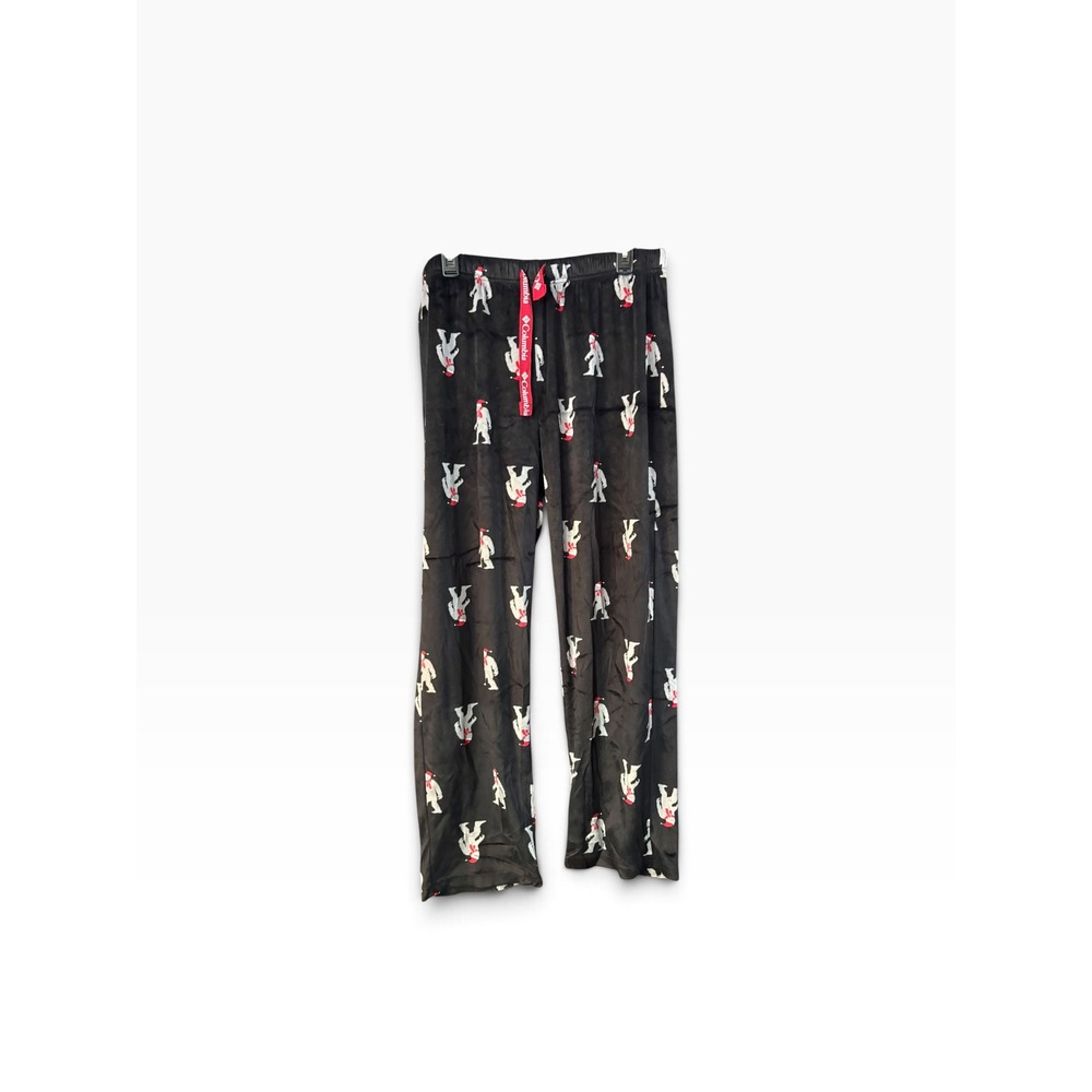 Columbia Sportswear Mens Bigfoot Santa Hat Pajama Pants Black Sasquatch Fleece L